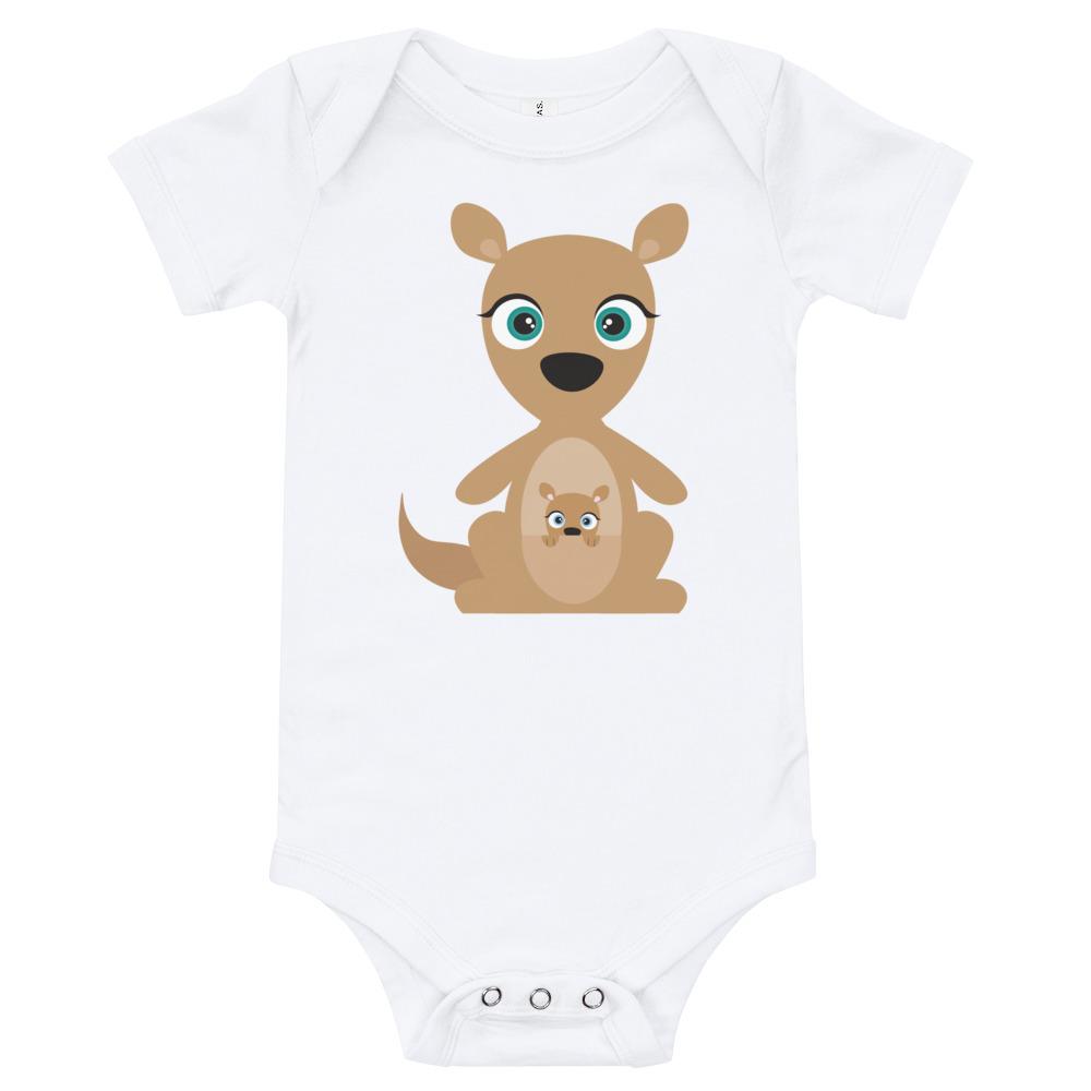 Kangaroo Kritter Onesie in soft cotton, featuring an envelope neckline and snap leg closure, perfect for babies.