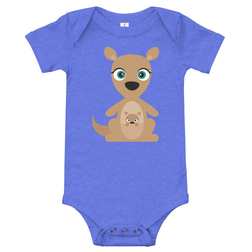 Kangaroo Kritter Onesie in soft cotton, featuring an envelope neckline and snap leg closure, perfect for babies.