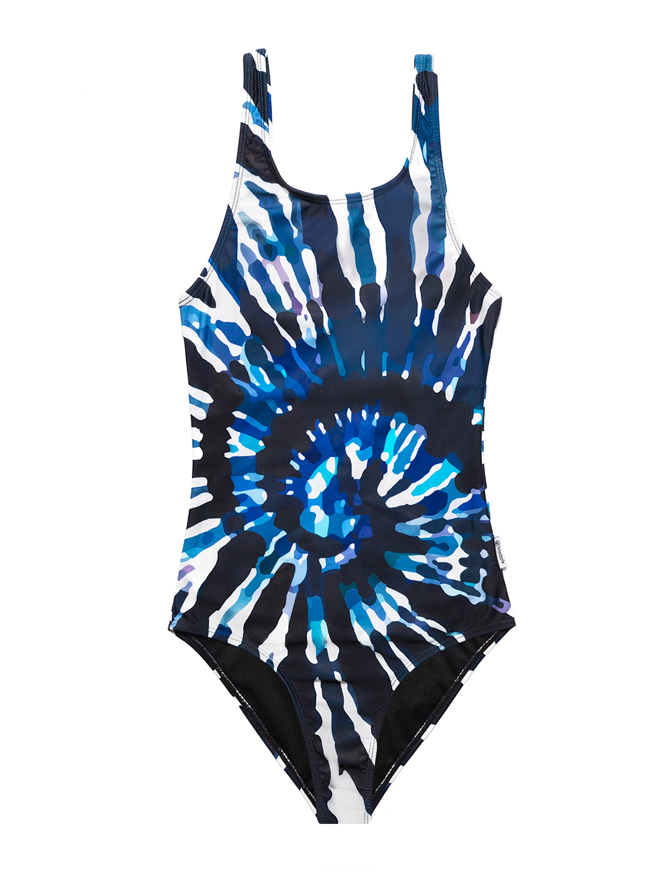 KANI Tie Dye One Piece Swimsuit in black and grey, featuring a square neckline and stylish design for girls aged 4 to 16.