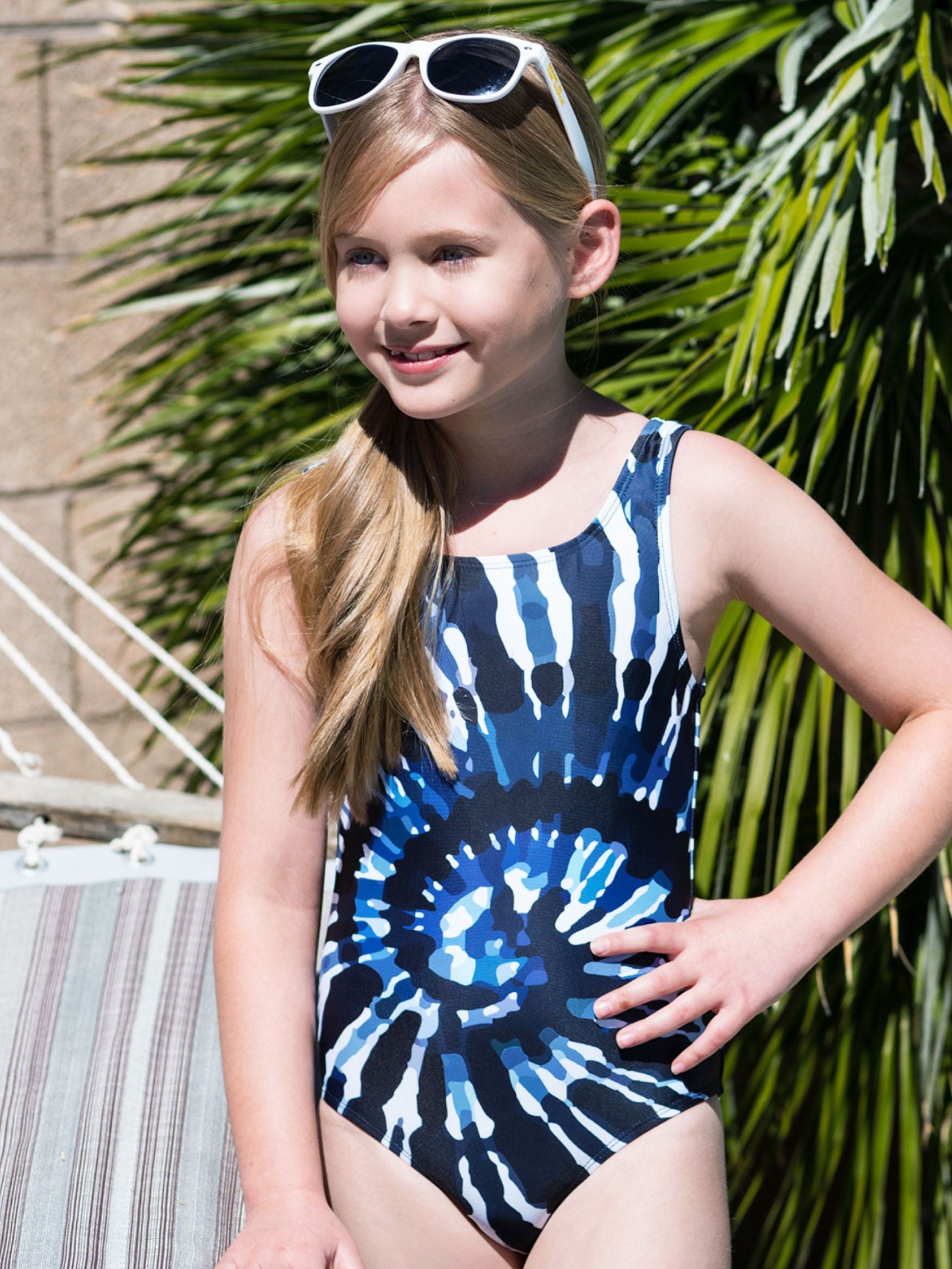 KANI Tie Dye One Piece Swimsuit in black and grey, featuring a square neckline and stylish design for girls aged 4 to 16.