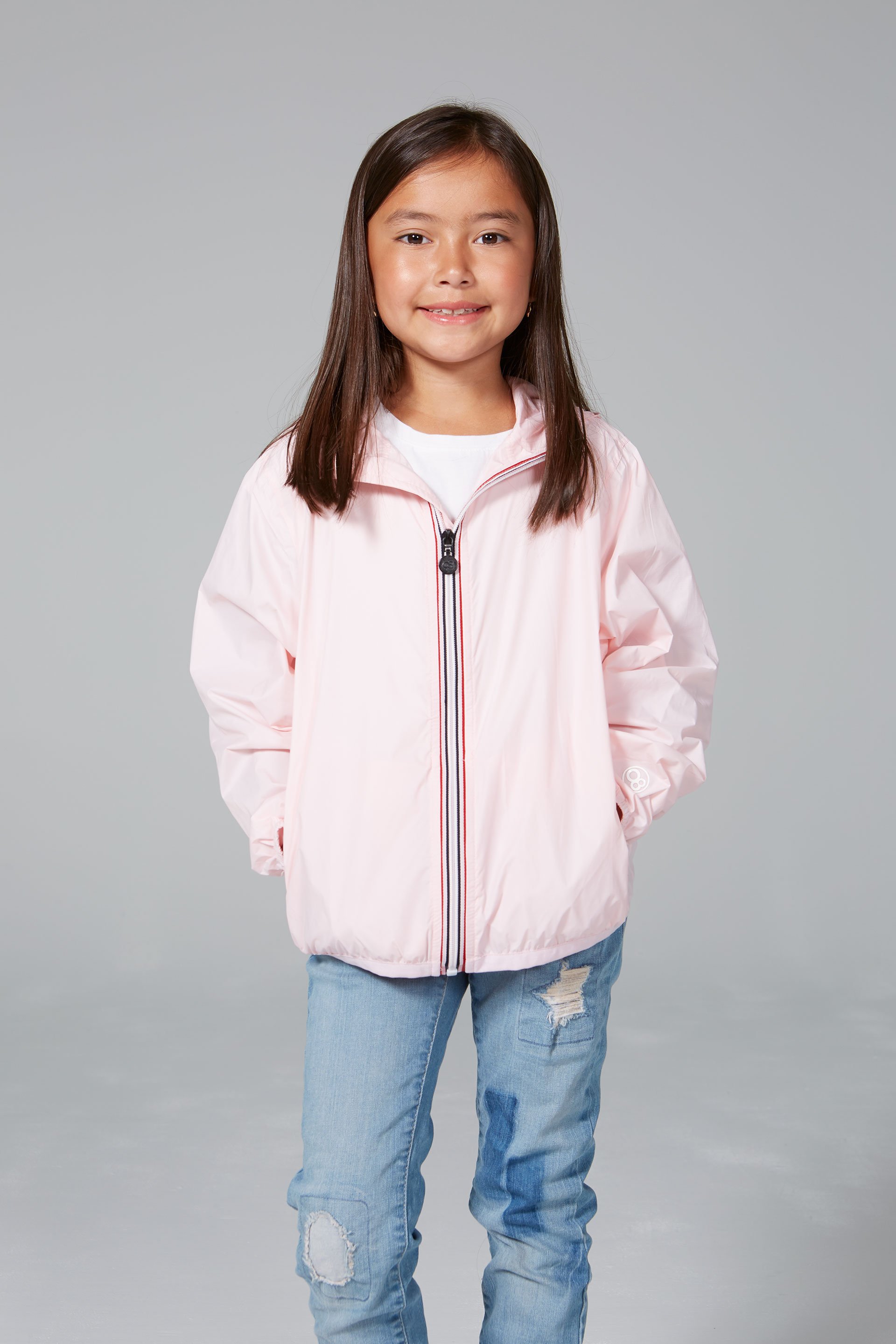 Kids Ballet Slipper Full Zip Packable Rain Jacket in vibrant colors, showcasing its waterproof design and packable feature.