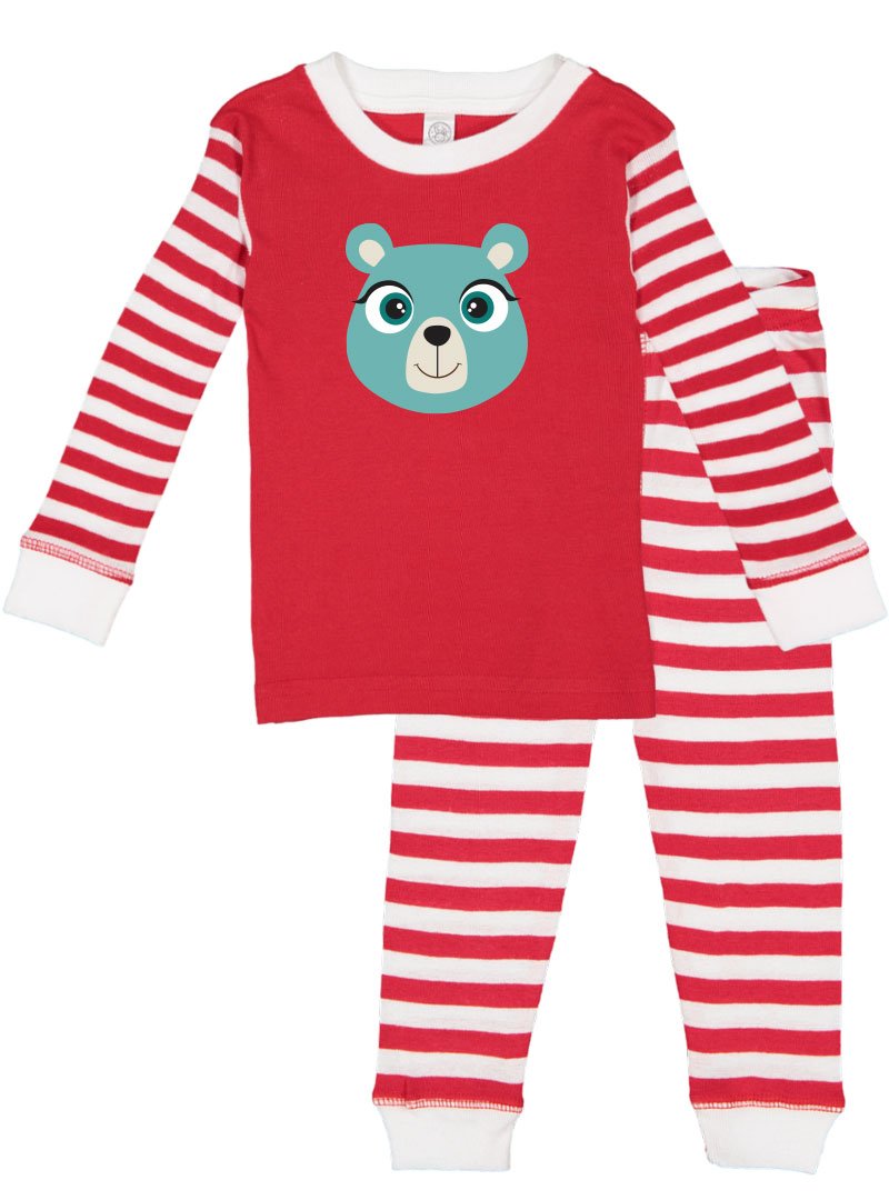 Kritter Christmas Blue Bear Face Pajamas featuring a cute bear face design, perfect for toddlers and young children.