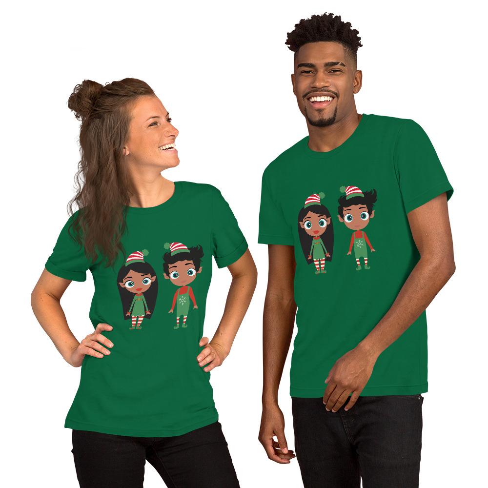 Kritter Christmas Elf Unisex Adult T-Shirt in festive design, showcasing soft cotton fabric and vibrant colors.