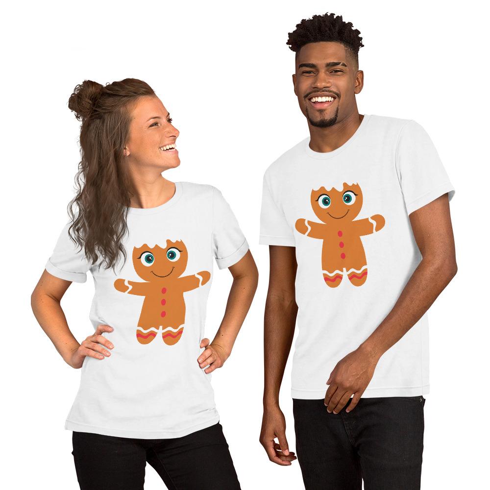 Kritter Christmas Gingerbread Adult Unisex T-Shirt featuring festive gingerbread design, made from soft cotton fabric.