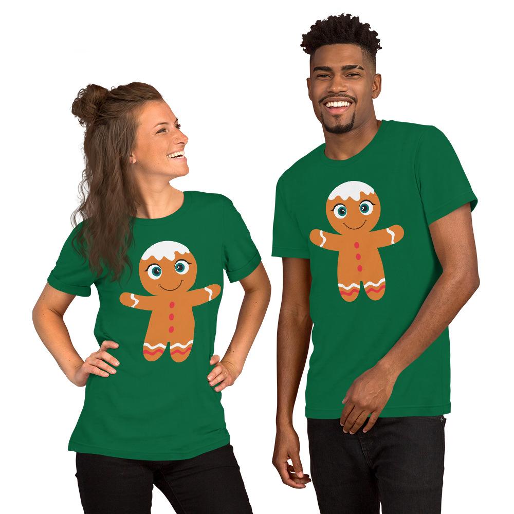 Kritter Christmas Gingerbread Adult Unisex T-Shirt featuring festive gingerbread design, made from soft cotton fabric.