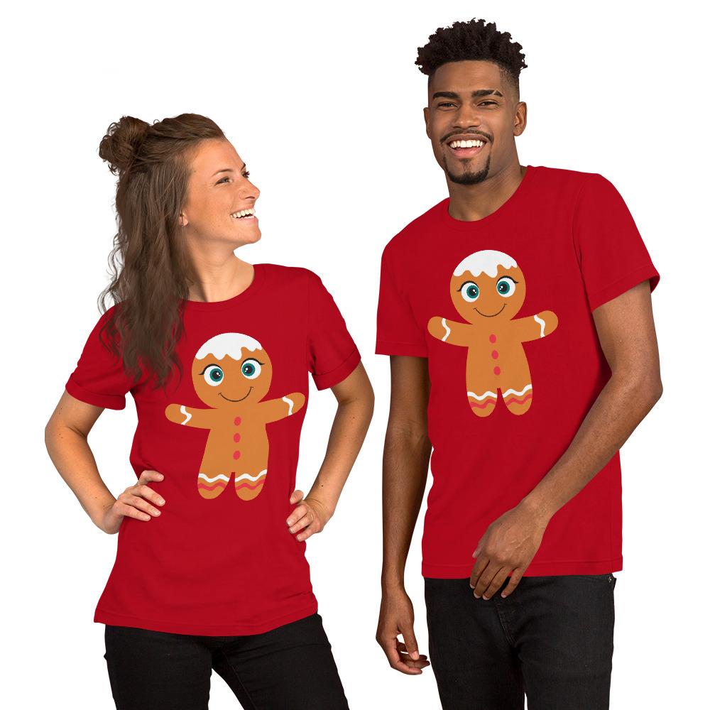 Kritter Christmas Gingerbread Adult Unisex T-Shirt featuring festive gingerbread design, made from soft cotton fabric.