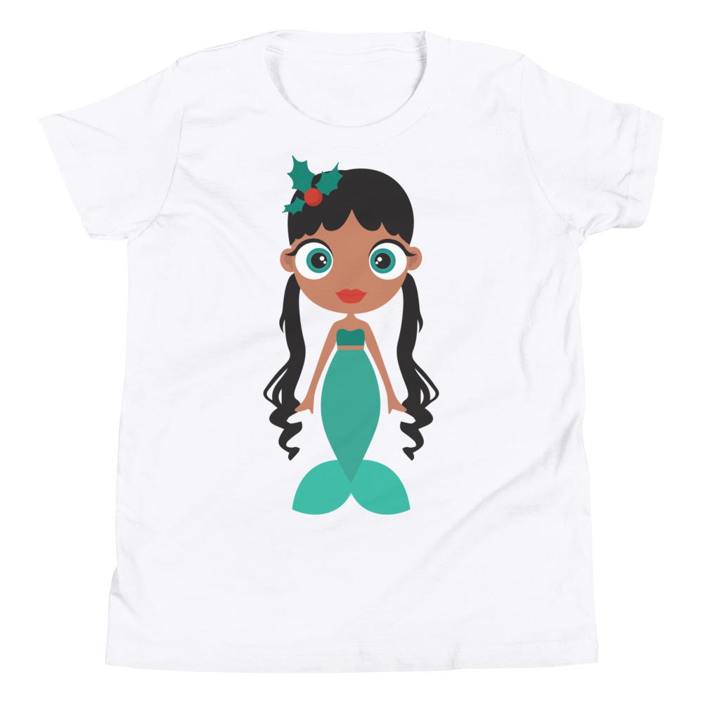 Kritter Christmas Mermaid Kids T-shirt featuring a whimsical mermaid design in soft jersey cotton, perfect for holiday celebrations.