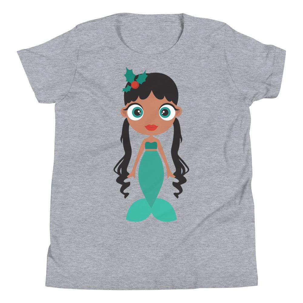 Kritter Christmas Mermaid Kids T-shirt featuring a whimsical mermaid design in soft jersey cotton, perfect for holiday celebrations.