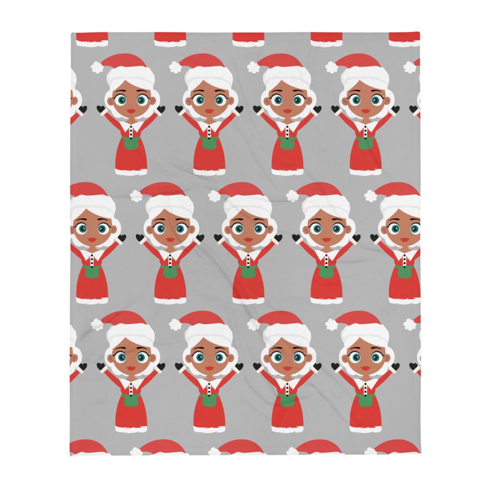 Kritter Christmas Mrs Claus Throw Blanket featuring a vibrant print of Mrs Claus on one side and a soft white reverse side.