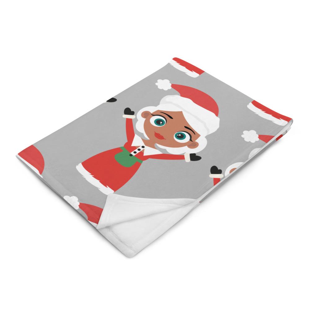 Kritter Christmas Mrs Claus Throw Blanket featuring a vibrant print of Mrs Claus on one side and a soft white reverse side.