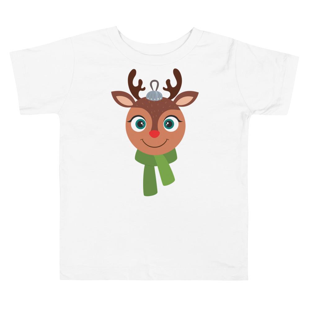 Kritter Christmas Ornament Rudolph Reindeer Toddler T-shirt in festive red with a cute reindeer design, perfect for holiday celebrations.