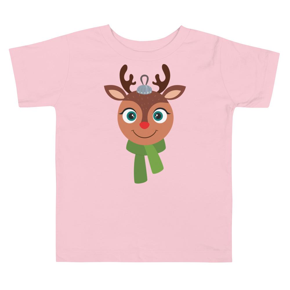 Kritter Christmas Ornament Rudolph Reindeer Toddler T-shirt in festive red with a cute reindeer design, perfect for holiday celebrations.