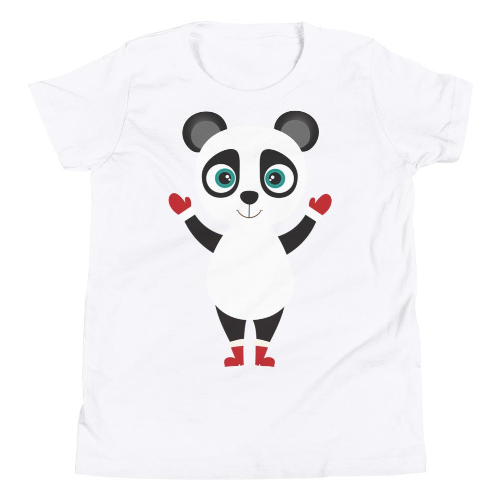 Kritter Christmas Panda Kids T-Shirt featuring a cute panda design on soft jersey cotton fabric, perfect for holiday celebrations.