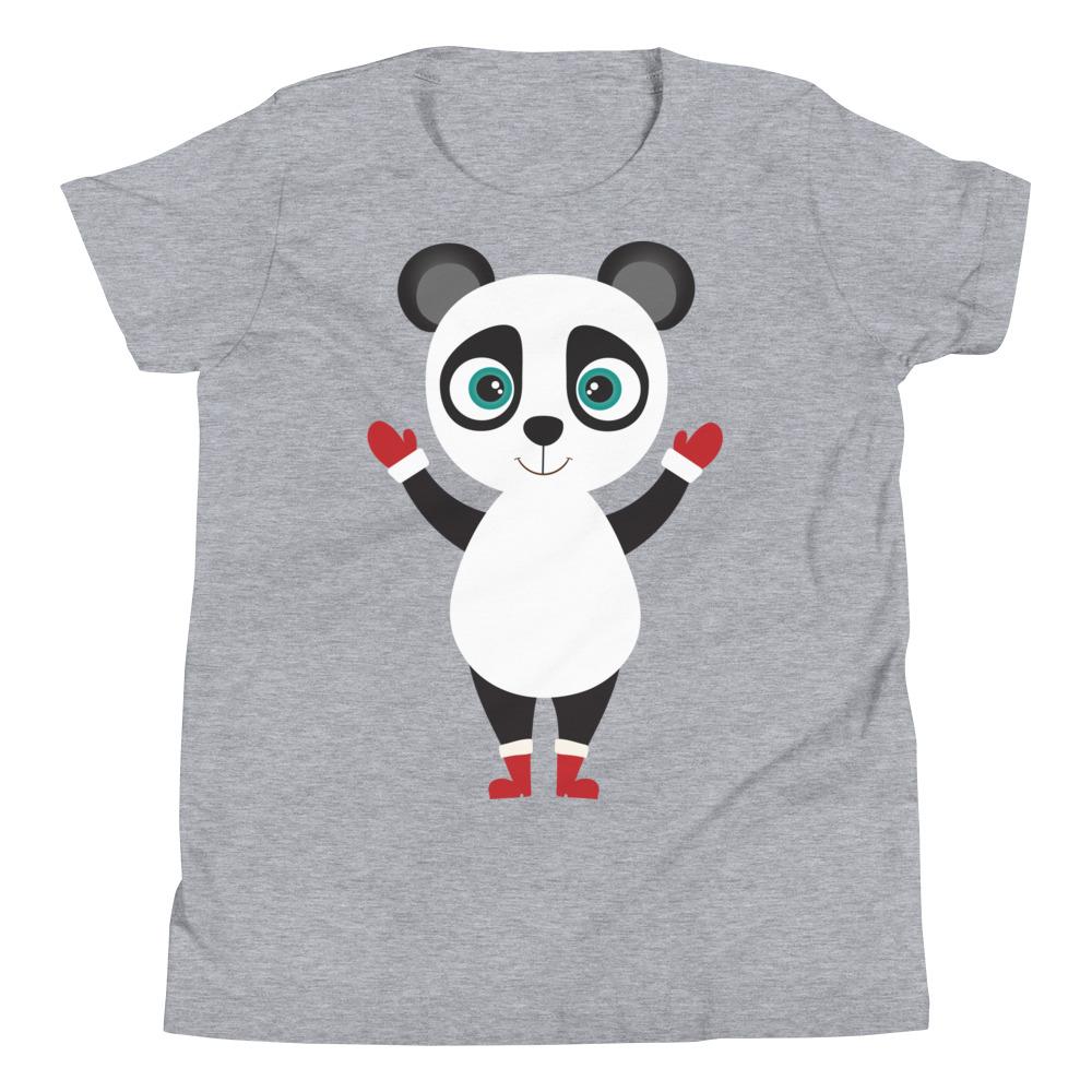 Kritter Christmas Panda Kids T-Shirt featuring a cute panda design on soft jersey cotton fabric, perfect for holiday celebrations.