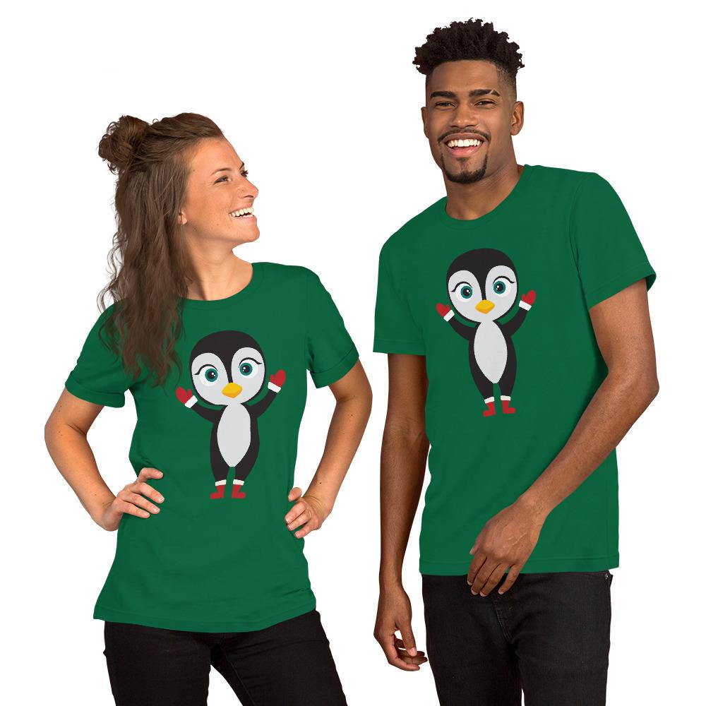 Kritter Christmas Penguin Adult Unisex T-Shirt featuring a festive penguin design on a soft cotton fabric.