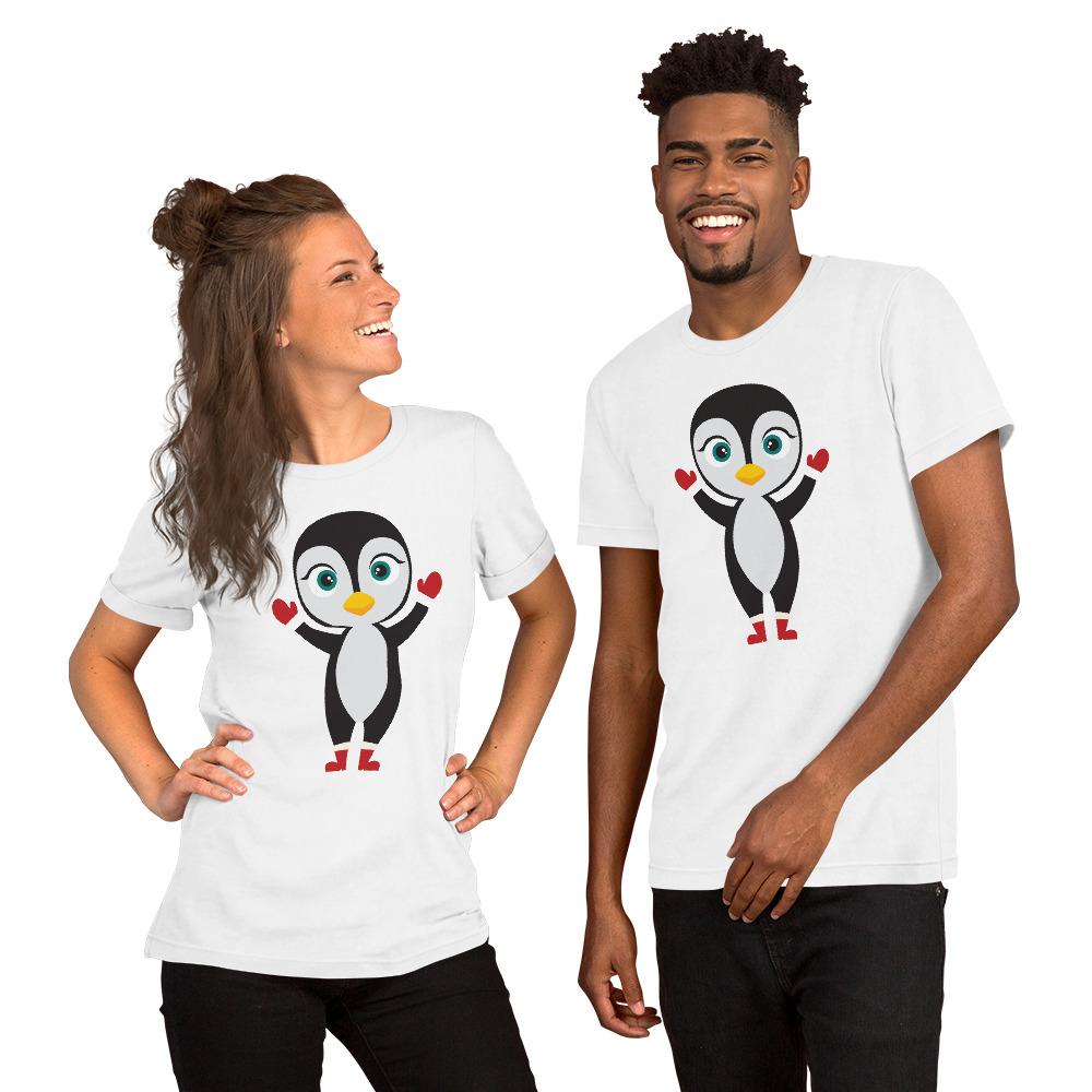 Kritter Christmas Penguin Adult Unisex T-Shirt featuring a festive penguin design on a soft cotton fabric.