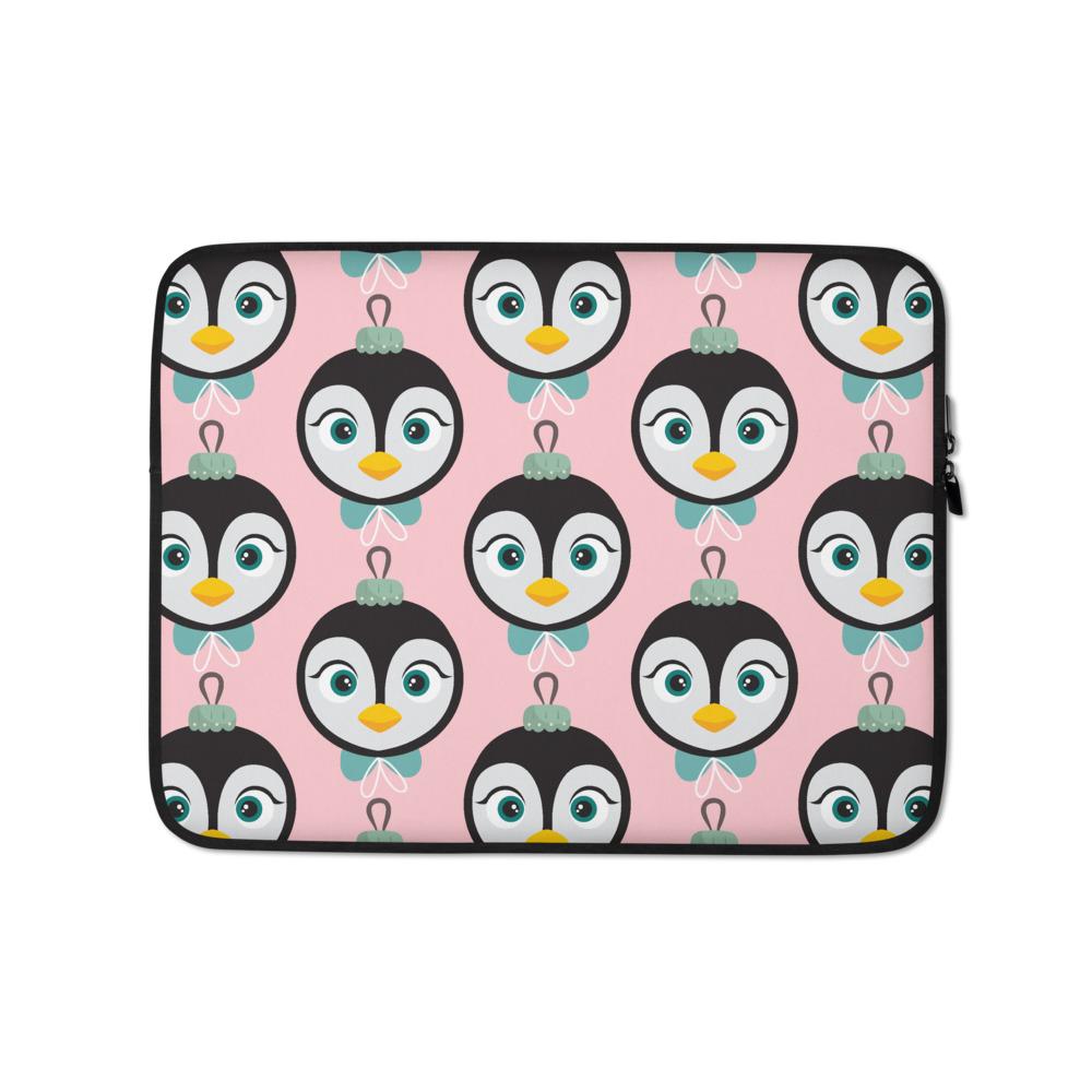 Kritter Christmas Penguin Ornament Laptop Sleeve featuring a festive penguin design, made of neoprene with faux fur lining.