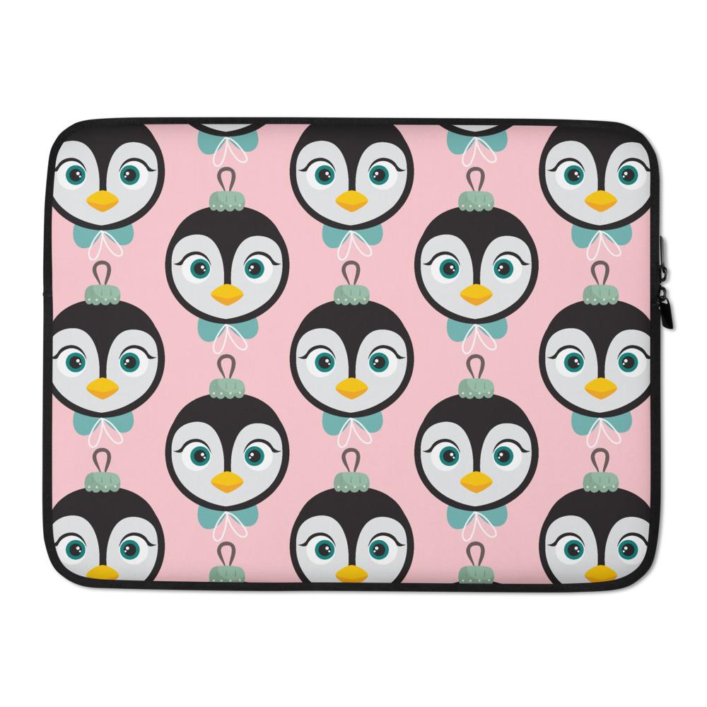 Kritter Christmas Penguin Ornament Laptop Sleeve featuring a festive penguin design, made of neoprene with faux fur lining.