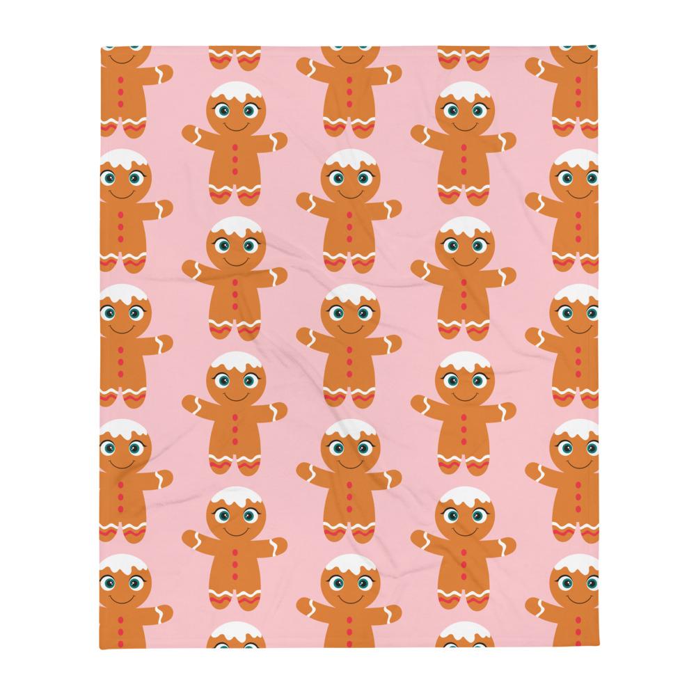 Kritter Christmas Pink Gingerbread Throw Blanket featuring festive gingerbread design and soft silk touch fabric.