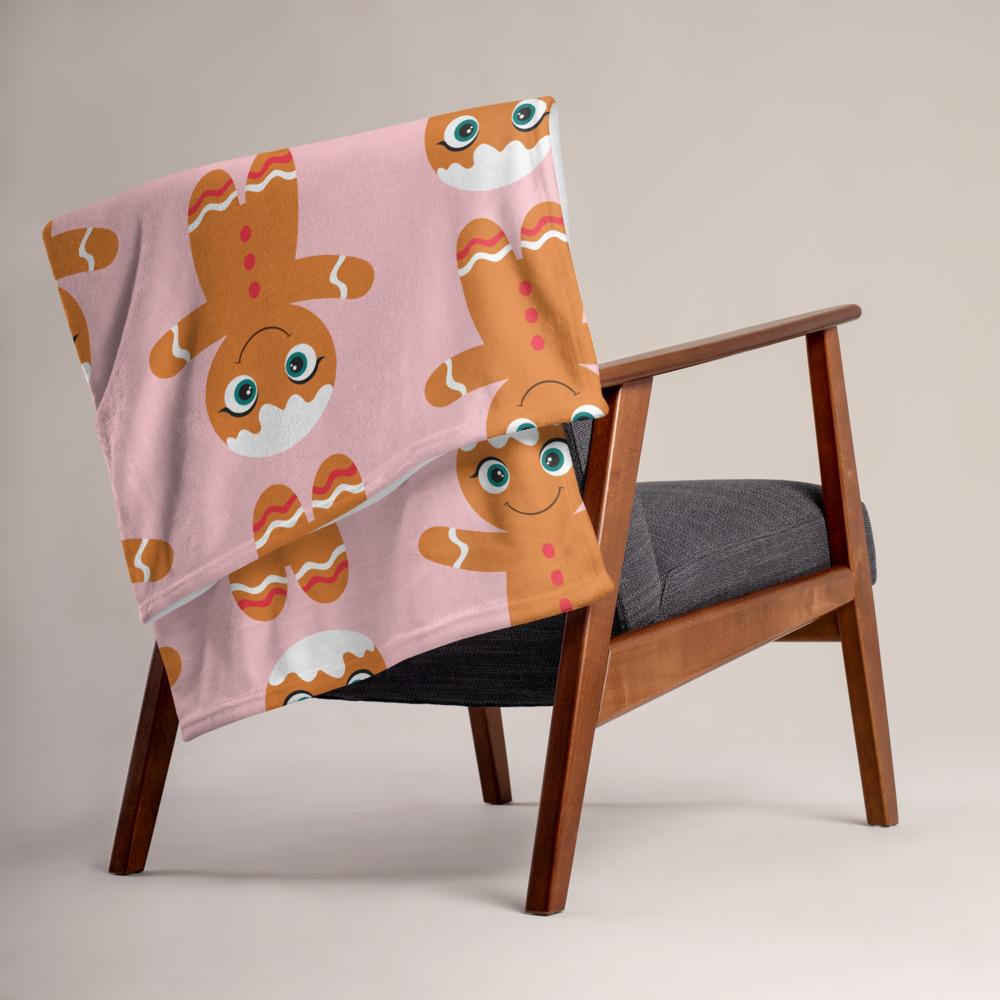 Kritter Christmas Pink Gingerbread Throw Blanket featuring festive gingerbread design and soft silk touch fabric.