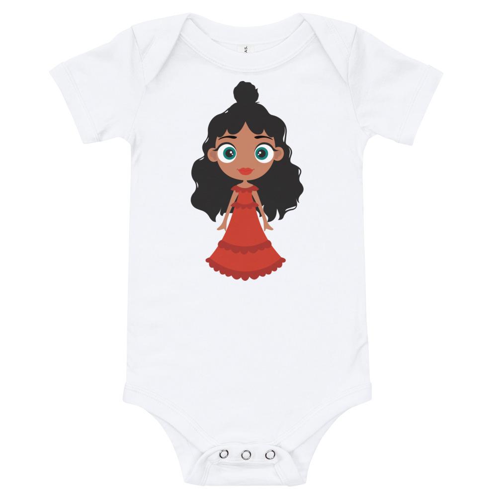 Kritter Christmas Princess Baby Bodysuit in soft cotton with festive design, featuring an envelope neckline and snap closures.