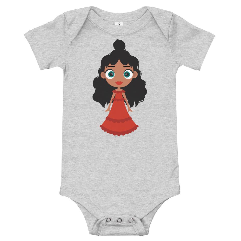 Kritter Christmas Princess Baby Bodysuit in soft cotton with festive design, featuring an envelope neckline and snap closures.