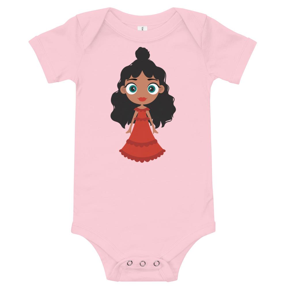 Kritter Christmas Princess Baby Bodysuit in soft cotton with festive design, featuring an envelope neckline and snap closures.