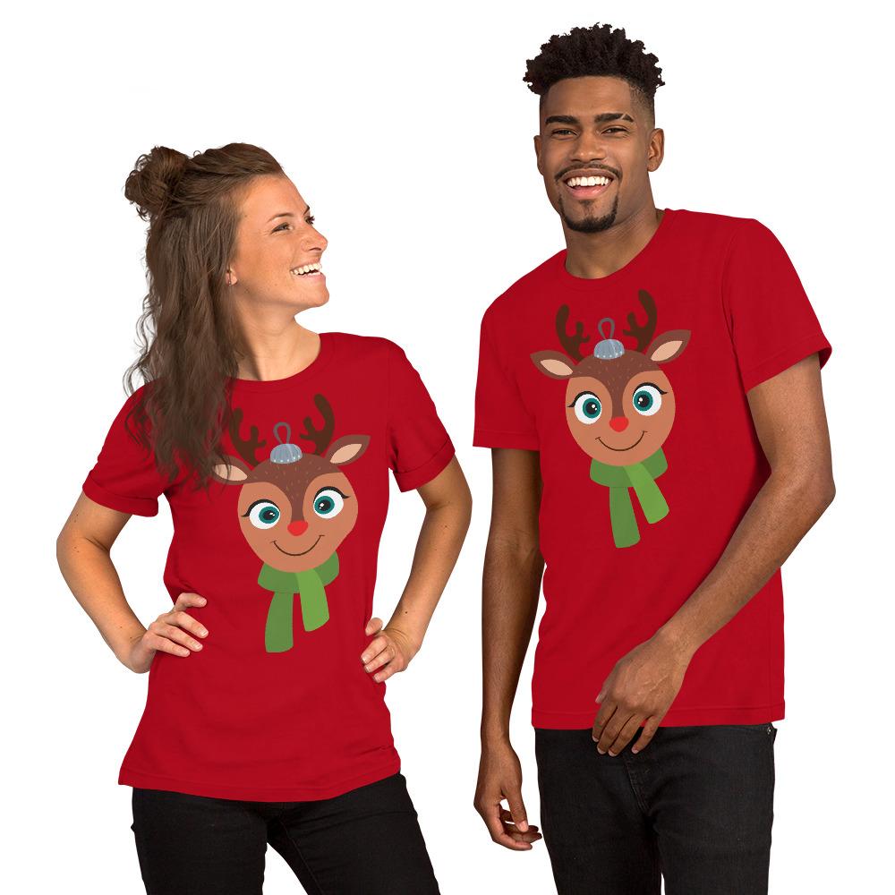 Kritter Christmas Rudolf Reindeer Unisex Adult T-Shirt featuring a festive design, made from soft cotton fabric.