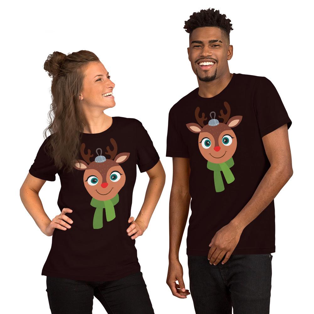 Kritter Christmas Rudolf Reindeer Unisex Adult T-Shirt featuring a festive design, made from soft cotton fabric.