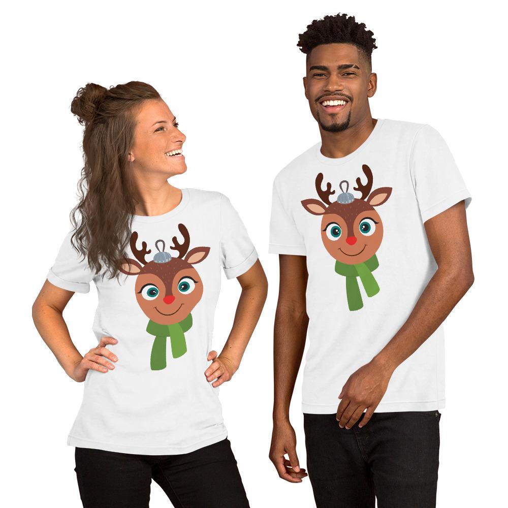 Kritter Christmas Rudolf Reindeer Unisex Adult T-Shirt featuring a festive design, made from soft cotton fabric.