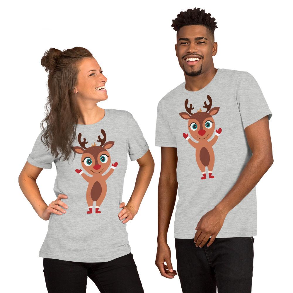 Kritter Christmas Rudolph Reindeer Adult Unisex T-Shirt featuring a festive Rudolph design, made from soft cotton fabric.