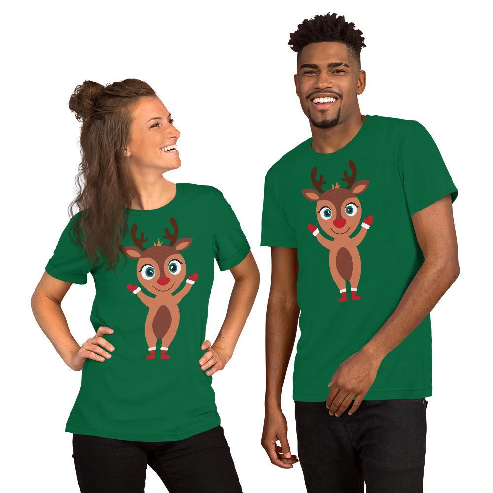 Kritter Christmas Rudolph Reindeer Adult Unisex T-Shirt featuring a festive Rudolph design, made from soft cotton fabric.