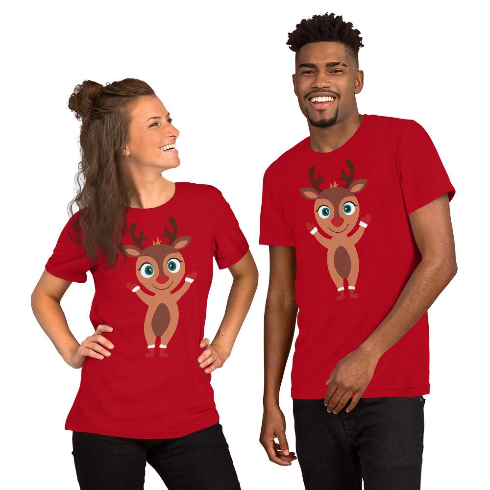 Kritter Christmas Rudolph Reindeer Adult Unisex T-Shirt featuring a festive Rudolph design, made from soft cotton fabric.