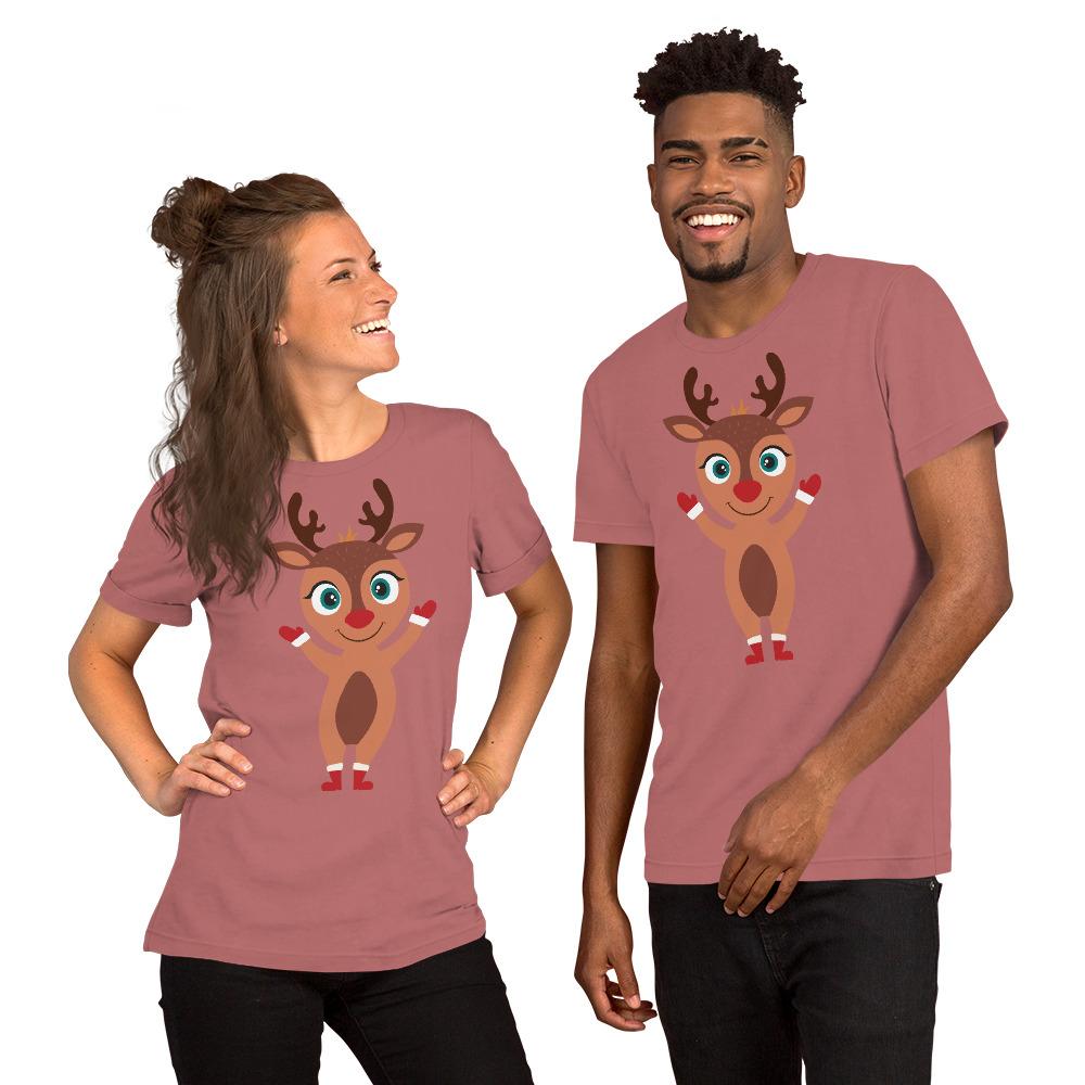 Kritter Christmas Rudolph Reindeer Adult Unisex T-Shirt featuring a festive Rudolph design, made from soft cotton fabric.