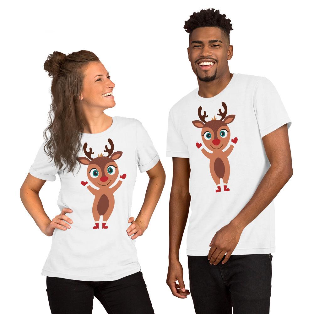 Kritter Christmas Rudolph Reindeer Adult Unisex T-Shirt featuring a festive Rudolph design, made from soft cotton fabric.