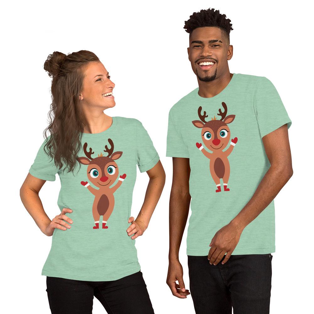 Kritter Christmas Rudolph Reindeer Adult Unisex T-Shirt featuring a festive Rudolph design, made from soft cotton fabric.