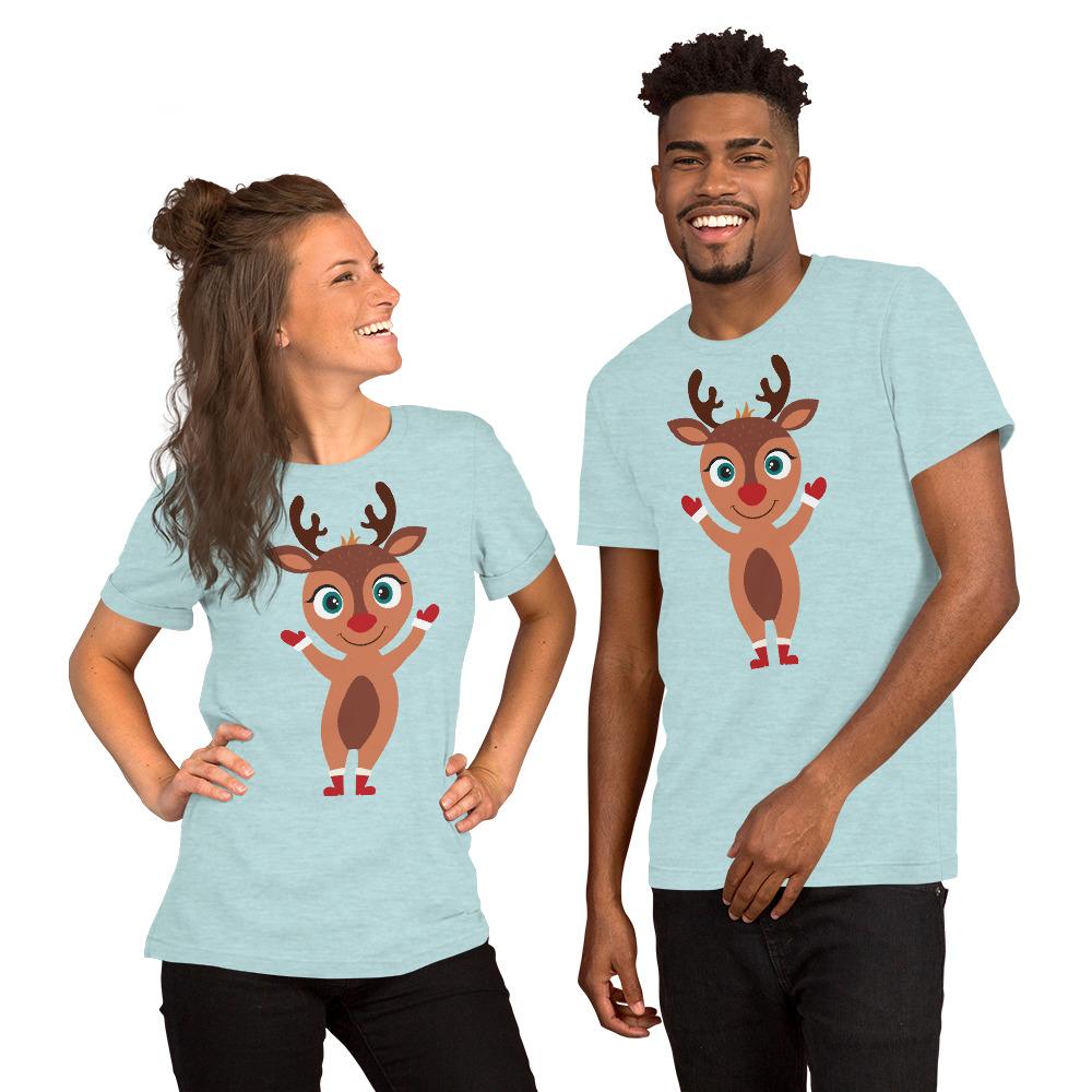 Kritter Christmas Rudolph Reindeer Adult Unisex T-Shirt featuring a festive Rudolph design, made from soft cotton fabric.