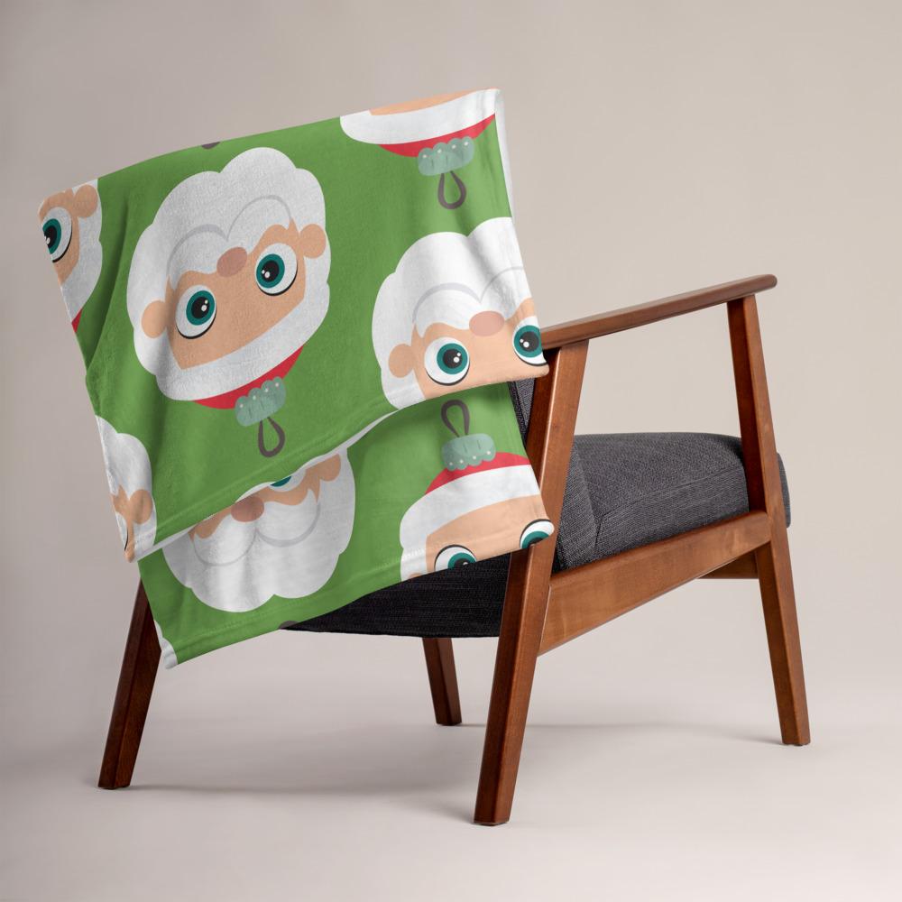 Kritter Christmas Santa Claus Ornament Throw Blanket in green with vibrant Santa design and soft silk touch fabric.