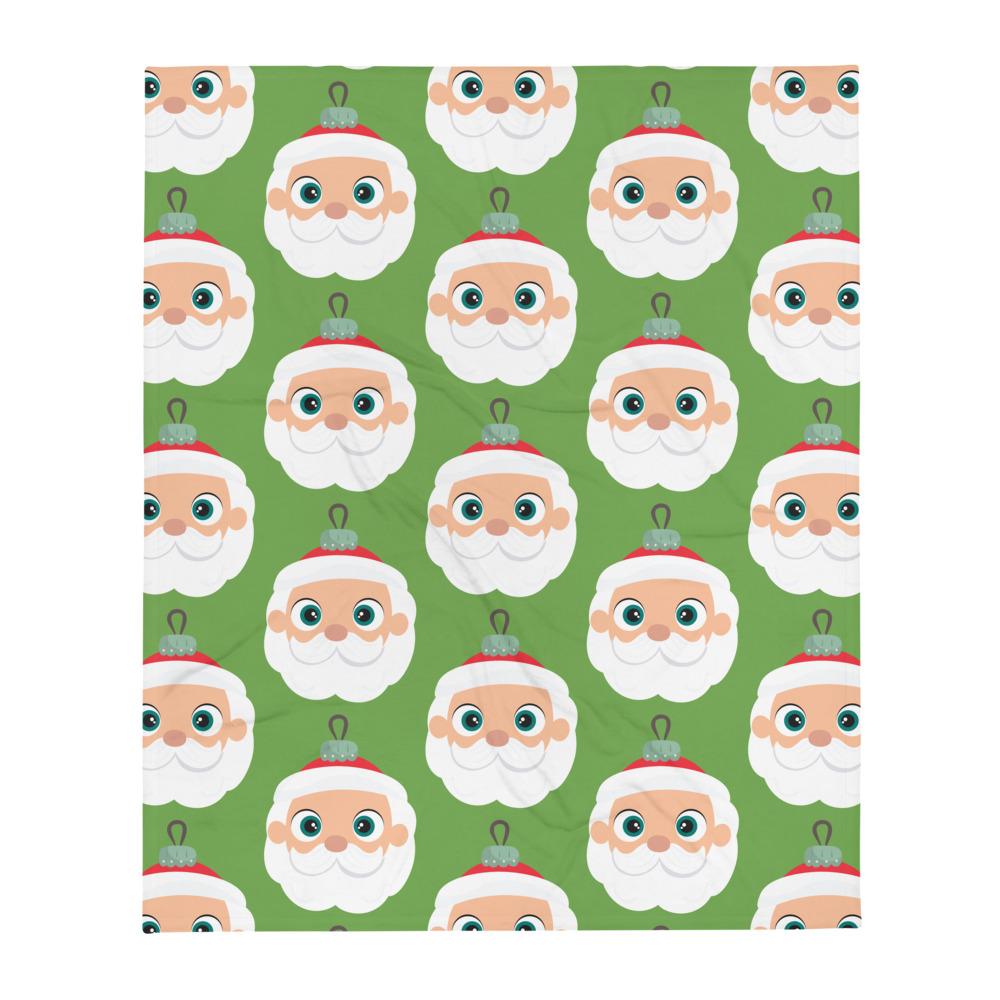 Kritter Christmas Santa Claus Ornament Throw Blanket in green with vibrant Santa design and soft silk touch fabric.