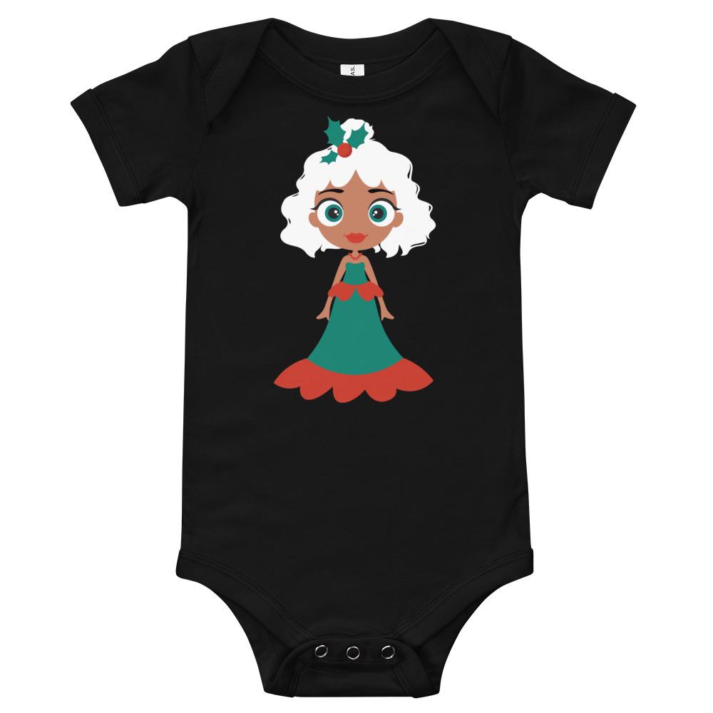 Kritter Christmas Snow Princess Baby Bodysuit in soft cotton with festive design and snap closures.