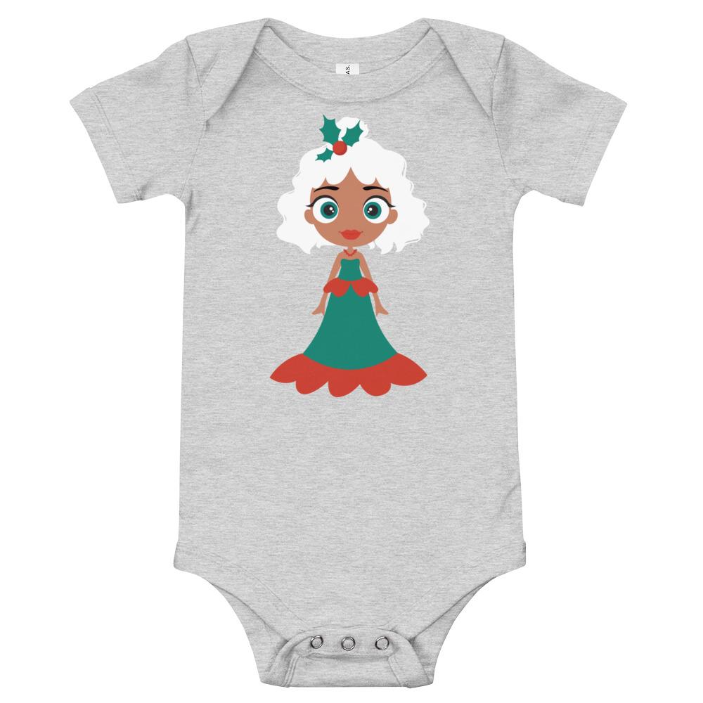 Kritter Christmas Snow Princess Baby Bodysuit in soft cotton with festive design and snap closures.