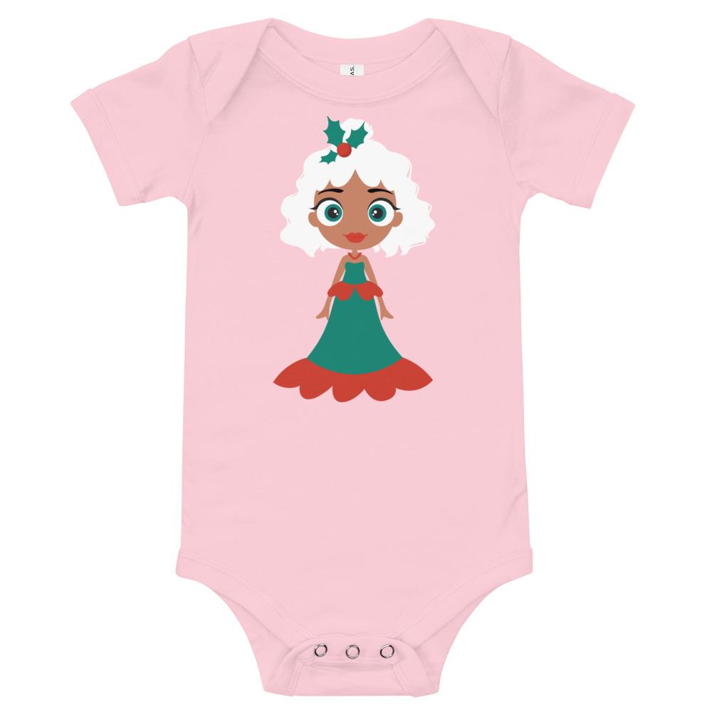 Kritter Christmas Snow Princess Baby Bodysuit in soft cotton with festive design and snap closures.