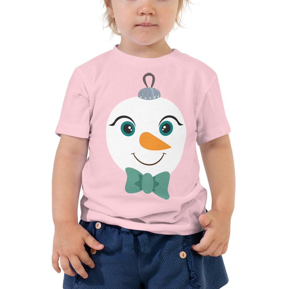 Kritter Christmas Snowman Ornament Toddler T-shirt featuring a cute snowman design, made from 100% cotton for comfort.