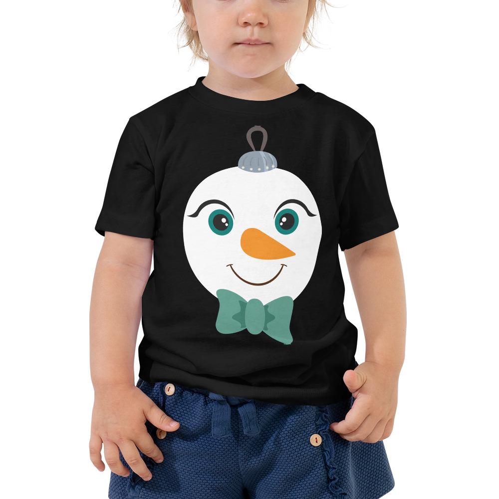 Kritter Christmas Snowman Ornament Toddler T-shirt featuring a cute snowman design, made from 100% cotton for comfort.