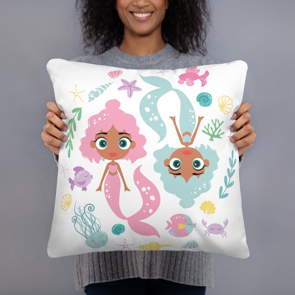 Kritter Mermaid Sea Pillow featuring a vibrant mermaid design with a hidden zipper and soft polyester fabric.