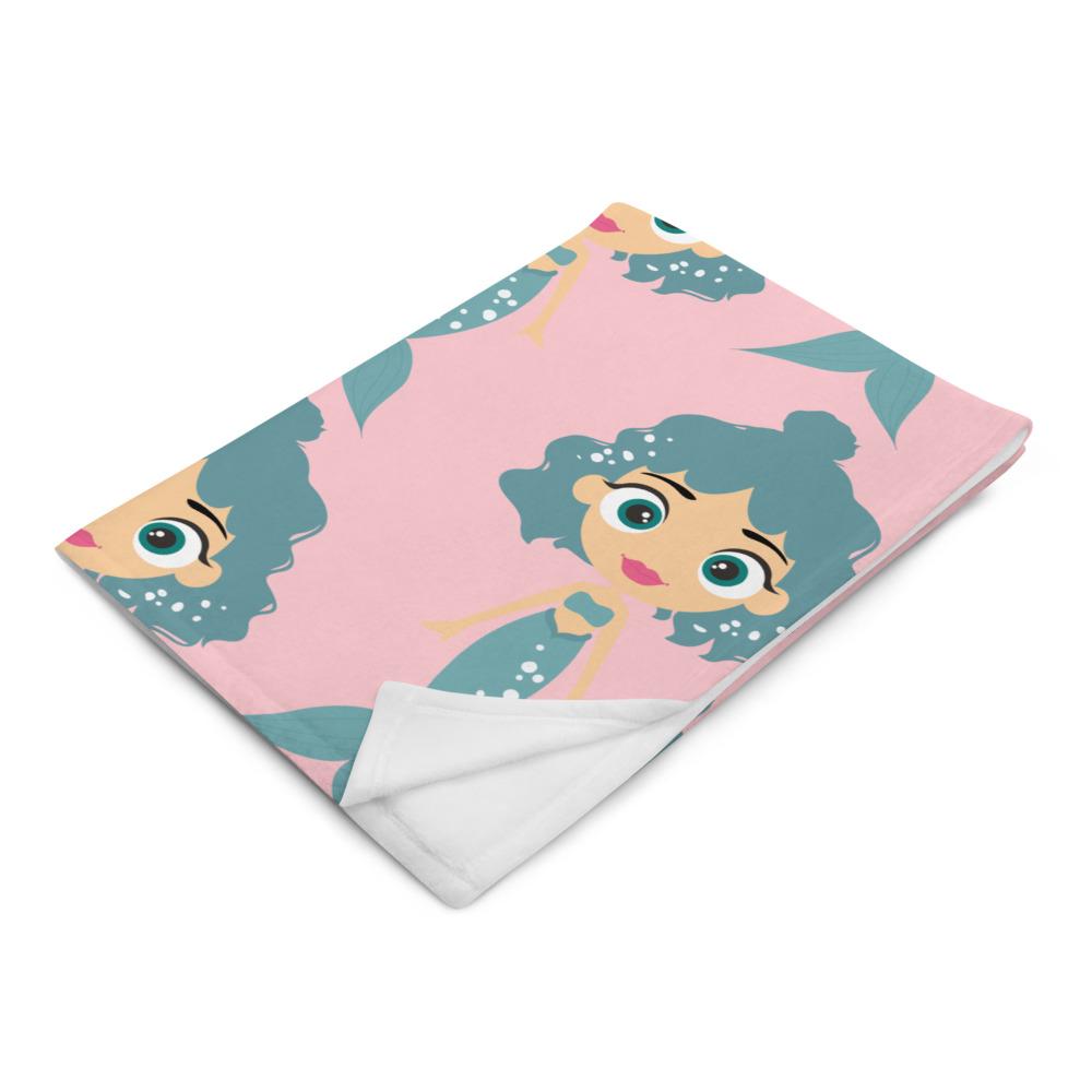 Kritter Mermaid Throw Blanket featuring vibrant mermaid design on one side and soft white reverse side, perfect for cozying up.