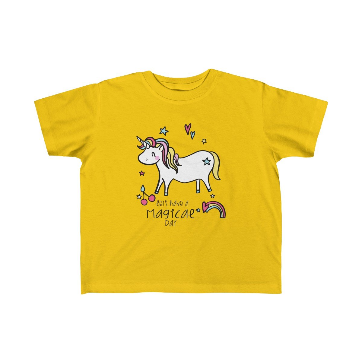 A soft and colorful toddler tee featuring the phrase 'Let's Have Magical Day' designed for comfort and style.