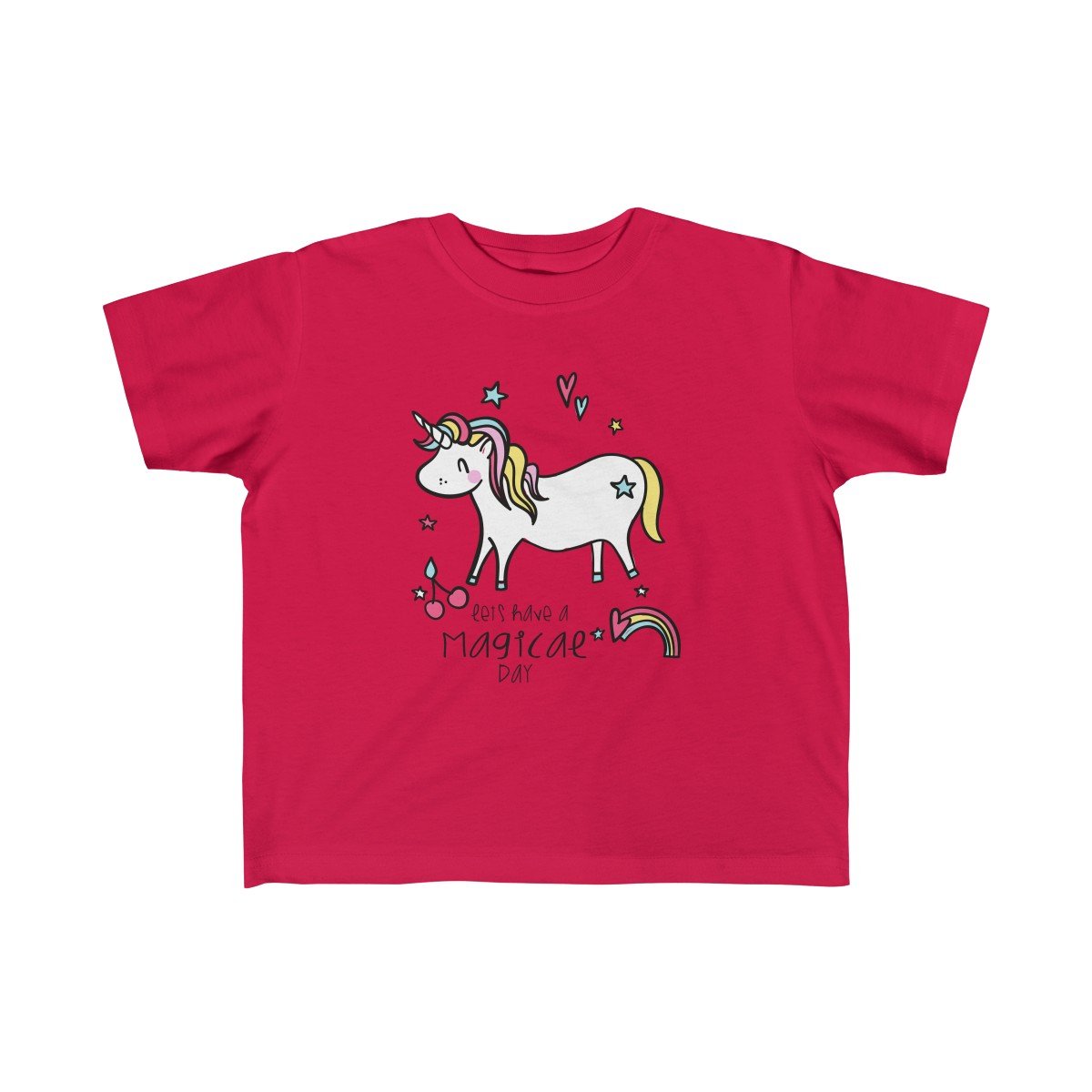 A soft and colorful toddler tee featuring the phrase 'Let's Have Magical Day' designed for comfort and style.