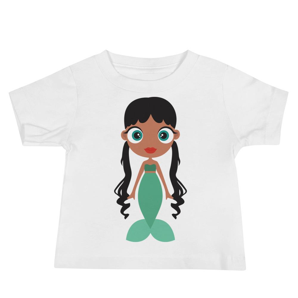 A soft and comfortable Mermaid Kritter Baby T-shirt made from 100% cotton, featuring a playful mermaid design.