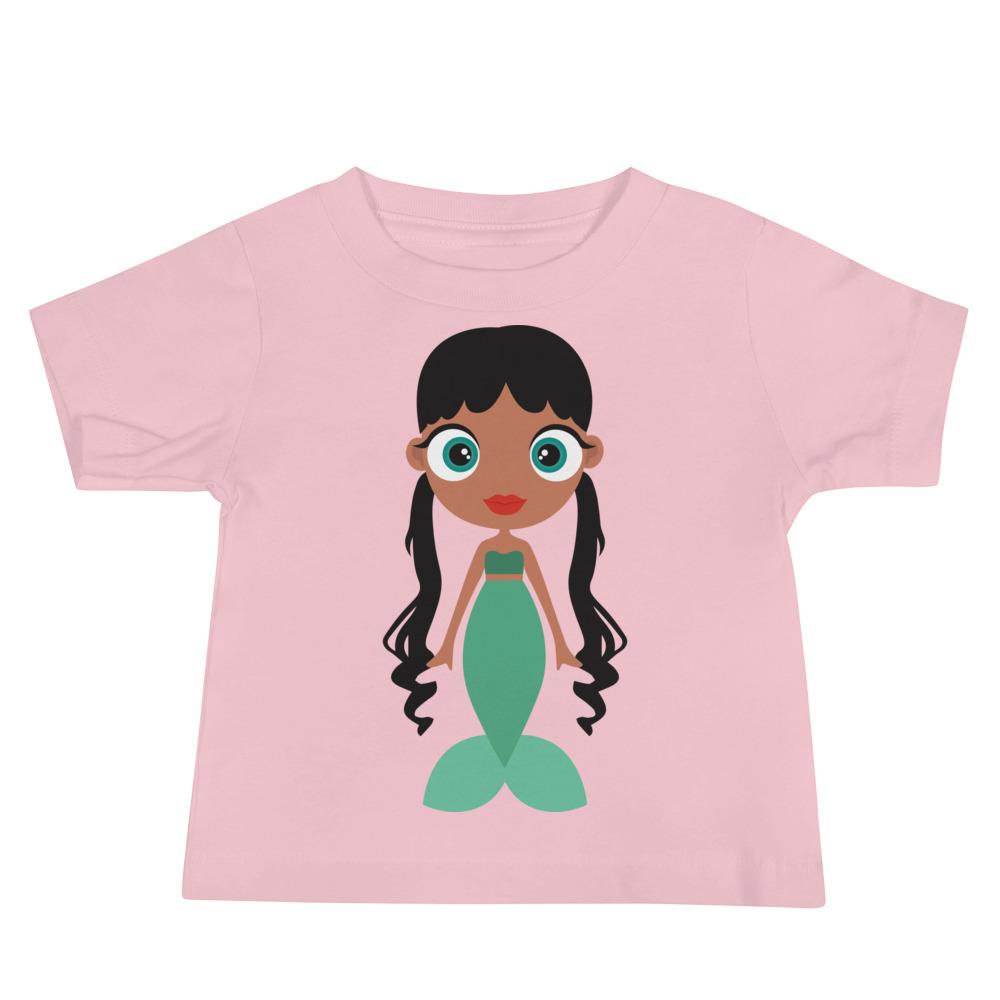 A soft and comfortable Mermaid Kritter Baby T-shirt made from 100% cotton, featuring a playful mermaid design.